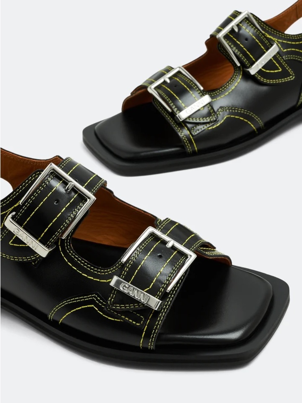 Ganni Western Embroidered Black Leather Sandals - Picture 2 of 6